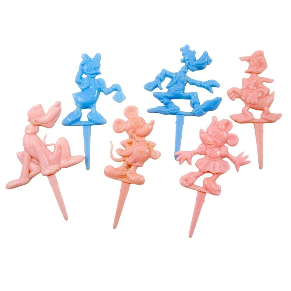 Walt Disney Prod 6 Cake Topper Picks Candle Holders Best Plastics Vintage 1950s